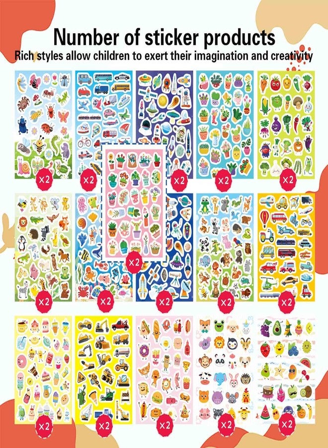 DUJAA 32 Sheets Stickers for Kids, 850 PCS + Cute Stickers Variety Pack for Kids, 16 Different Theme with Sea, Animal, Food, Dessert, Space, Fruit, Flowers, Cars and More - Image 3